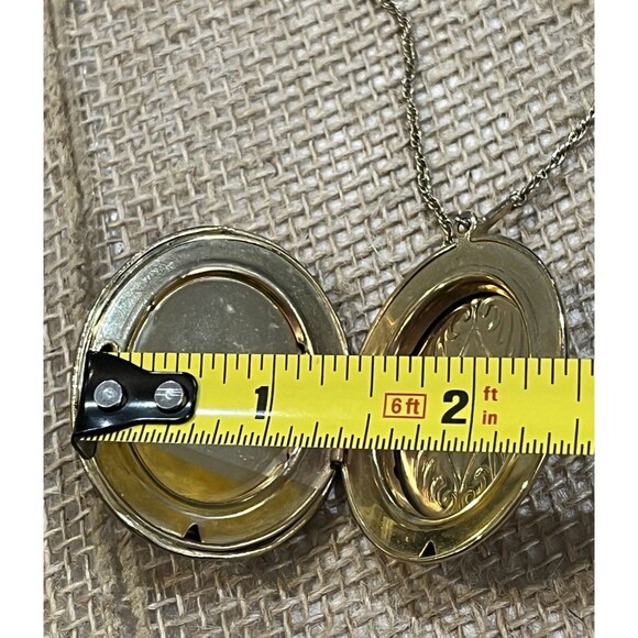 Vtg 1928 Brand Gold Tone Photo Filigree Rose Locket Necklace Pendant Chain 26in - Picture 6 of 12